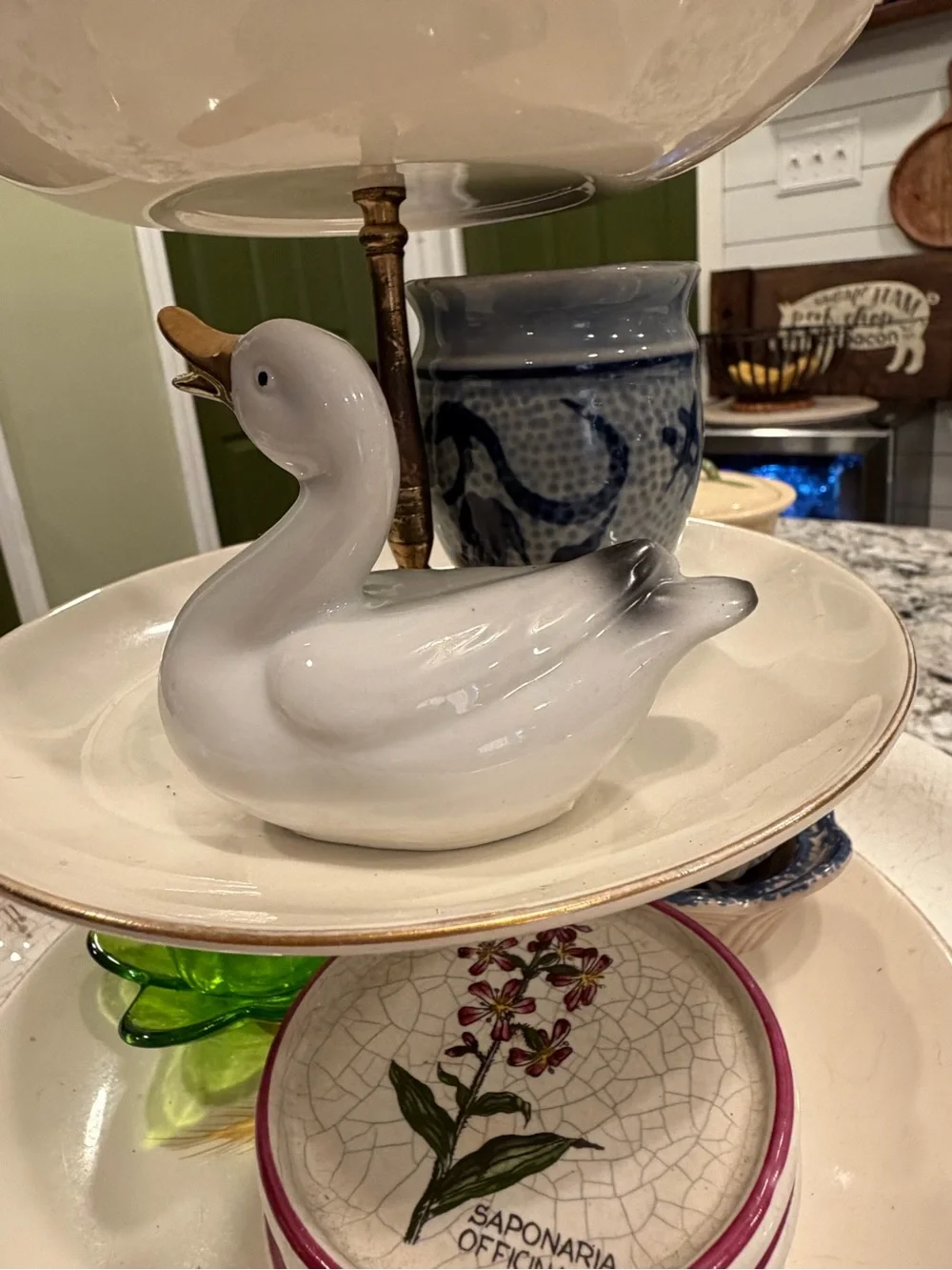White Ceramic Duck Figurine with Gold Beak - Decorative Home Dining Accent